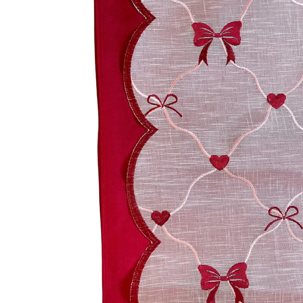 2pc Velvet Valentines Day Table Runner Bows Hearts Red & White by Envogue New